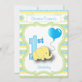 男の赤ちゃん第1誕生日パーティーとベビー象 招待状 (正面)