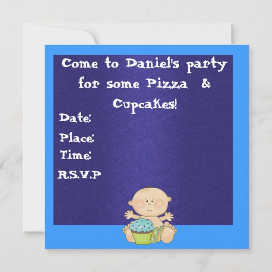 男の赤ちゃん第1誕生日パーティーテンプレート招待状 招待状 (裏面)