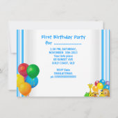 男の赤ちゃん第1誕生日第1列車の写真動物 招待状 (裏面)