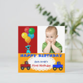 男の赤ちゃん第1誕生日第1子犬カラフルのトラック 招待状 (スタンド正面)