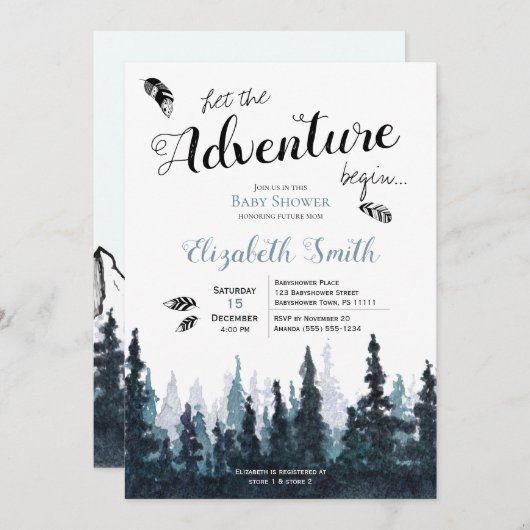 男の赤ちゃん素朴アドベンチャーテーマ 招待状 (正面/裏面)