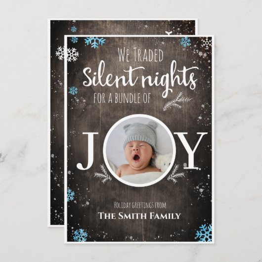 男の赤ちゃん素朴クリスマス シーズンカード (正面/裏面)