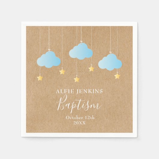 男の赤ちゃん素朴バプテスマ《キリスト教》洗礼式や命名式トゥインクルスターズ スタンダードカクテルナプキン (正面)
