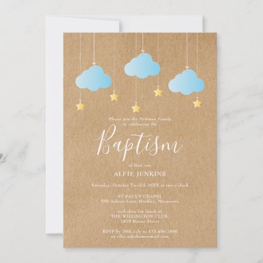 男の赤ちゃん素朴バプテスマ《キリスト教》洗礼式や命名式トゥインクルスターズ 招待状 (正面)