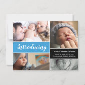 男の赤ちゃん紹介スクリプトフォトコラージュ マグネット招待状 (正面)