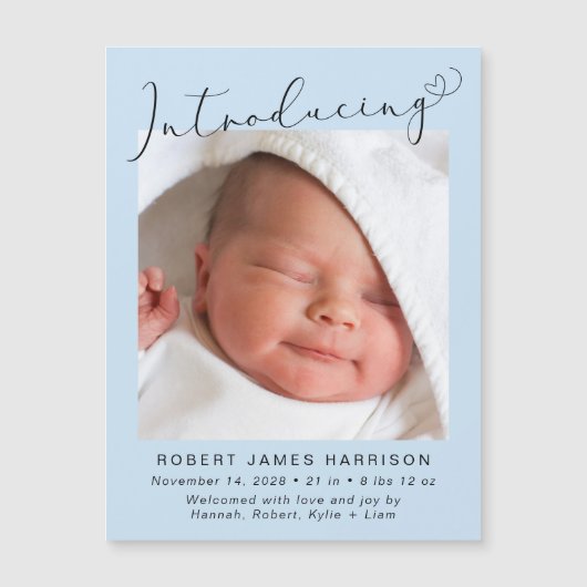 男の赤ちゃん紹介写真誕生のお知らせ マグネット招待状 (正面)