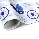 男の赤ちゃん航海のウォーターカラーネイビーブルー ラッピングペーパー (ロールコーナー)