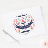 男の赤ちゃん航海のシャワーコーラルネイビーホエールタコ ラウンドシール (封筒)