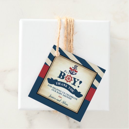 男の赤ちゃん航海のシャワーサンキューアホイ フェイバータグ (インサイチュ)