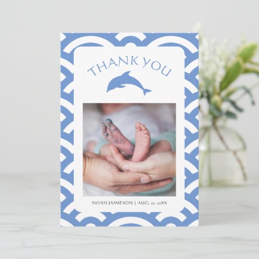 男の赤ちゃん航海のブルー赤ちゃんシャワーエレガント写真 サンキューカード (スタンド正面)