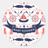 男の赤ちゃん航海のベビーシャワーコーラルネイビータコ ラウンドシール (正面)