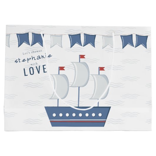男の赤ちゃん航海のベビーシャワー ラージペーパーバッグ (裏面)