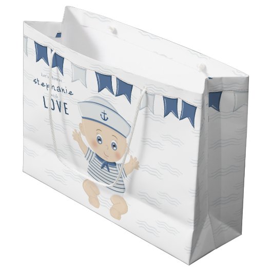 男の赤ちゃん航海のベビーシャワー ラージペーパーバッグ (正面アングル)