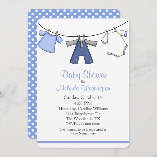 男の赤ちゃん衣類赤ちゃんシャワー招待状 招待状 (正面/裏面)