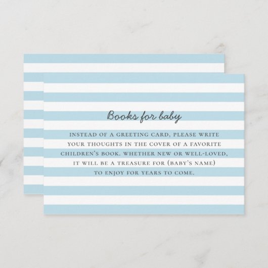 男の赤ちゃん要求の本を持って来る。青ストライプ色 エンクロージャーカード (正面/裏面)