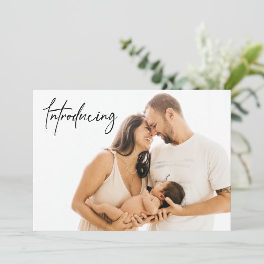 男の赤ちゃん誕生カスタム写真の生まれたばかりの紹介 案内状 (スタンド正面)