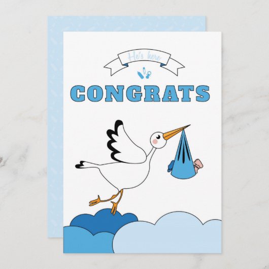 男の赤ちゃん誕生カード 案内状 (正面/裏面)