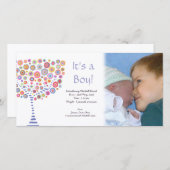 男の赤ちゃん誕生レトロツリー通知フォトカード 案内状 (正面/裏面)