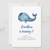 男の赤ちゃん誕生日パーティーの招待。シロクジラ 招待状 (正面)