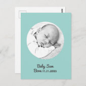 男の赤ちゃん誕生発表の写真と名前のカスタム ポストカード (正面/裏面)