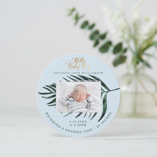 男の赤ちゃん誕生発表カードトロピカルパーム 案内状 (スタンド正面)