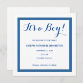男の赤ちゃん誕生発表クラシックスタイルブルーA01 招待状 (正面/裏面)
