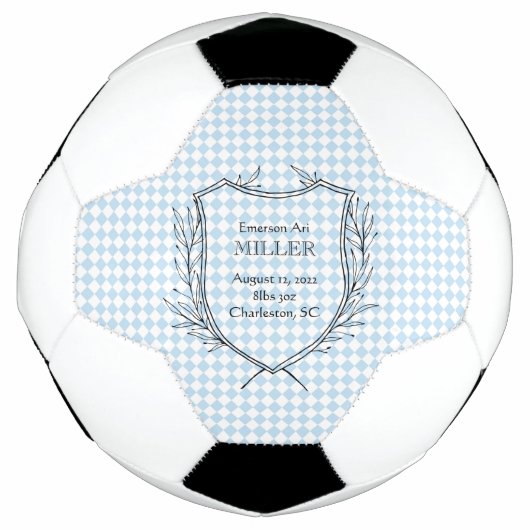 男の赤ちゃん誕生発表スポーツブルータイムレス サッカーボール (正面)