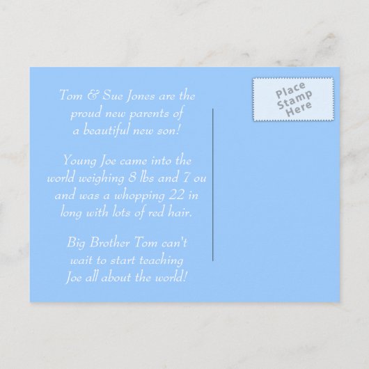 男の赤ちゃん誕生発表テンプレート 案内ポストカード (裏面)