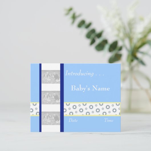 男の赤ちゃん誕生発表テンプレート 案内ポストカード (スタンド正面)