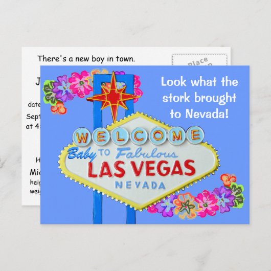 男の赤ちゃん誕生発表ラスベガス 案内ポストカード (正面/裏面)