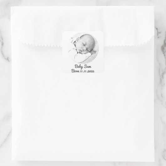 男の赤ちゃん誕生発表名カスタム写真 スクエアシール (バッグ)