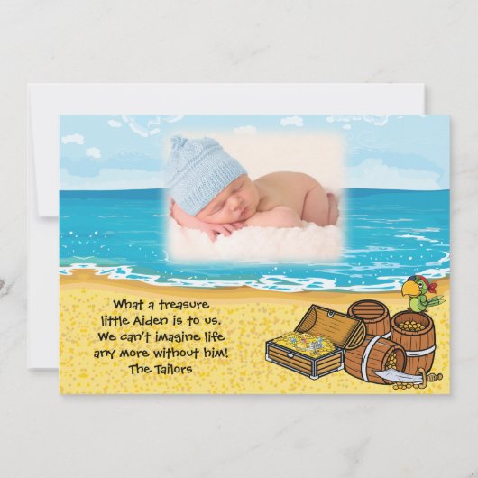 男の赤ちゃん誕生発表海賊の宝物 案内状 (裏面)