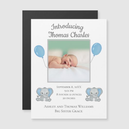 男の赤ちゃん誕生発表青象バルーン (正面/裏面)