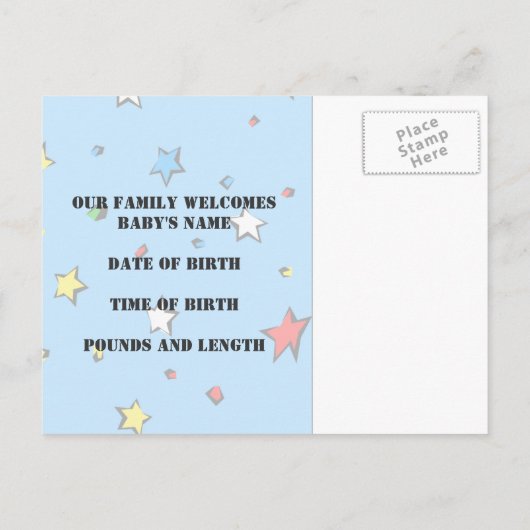 男の赤ちゃん誕生発表 案内ポストカード (裏面)