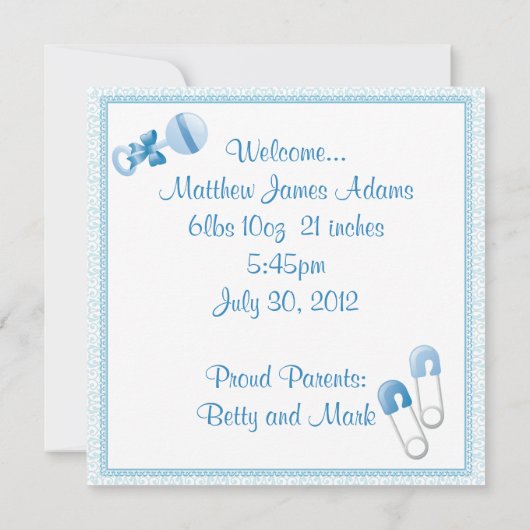 男の赤ちゃん誕生発表 案内状 (裏面)