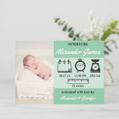 男の赤ちゃん誕生統計の緑の発表 案内状 (スタンド正面)