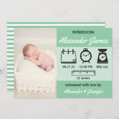 男の赤ちゃん誕生統計の緑の発表 案内状 (正面/裏面)