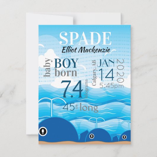 男の赤ちゃん誕生統計アナウンスブルーホエールカード (正面)