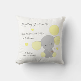 男の赤ちゃん誕生統計イエローグレーエレファントシェブロン クッション