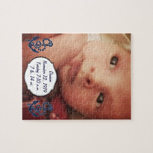 男の赤ちゃん誕生統計ネイビ航海のーいかりパターン ジグソーパズル (横)