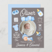 男の赤ちゃん誕生統計ブルーグレ生まれたばかりのーモダン (正面/裏面)