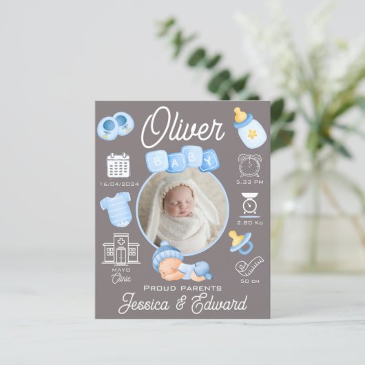 男の赤ちゃん誕生統計ブルーグレ生まれたばかりのーモダン (スタンド正面)