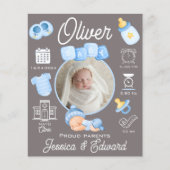 男の赤ちゃん誕生統計ブルーグレ生まれたばかりのーモダン (正面)