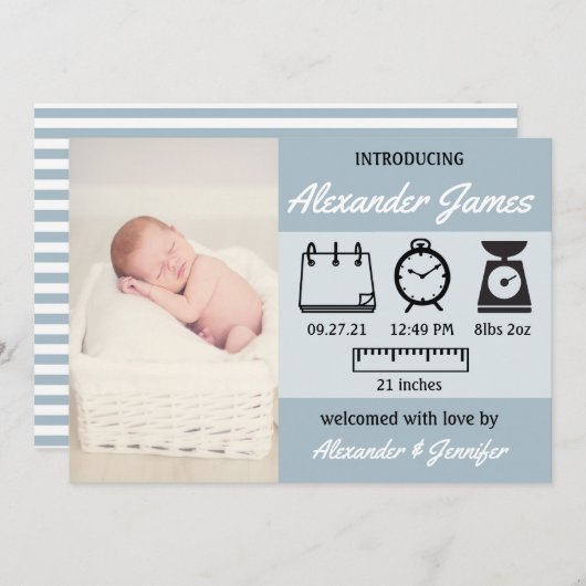 男の赤ちゃん誕生統計青の発表 案内状 (正面/裏面)