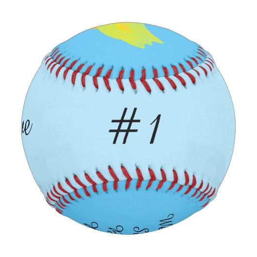 男の赤ちゃん誕生統計黄ダッキー（アヒルちゃん）スカイブルー 野球ボール (裏面)