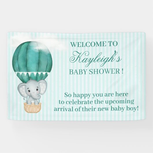男の赤ちゃん象の熱気球の赤ちゃんシャワー 横断幕 (横)