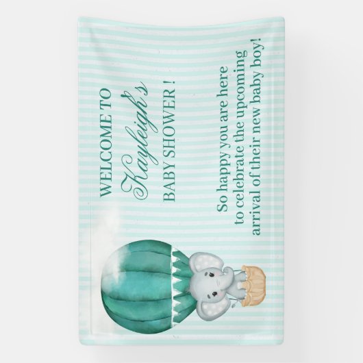 男の赤ちゃん象の熱気球の赤ちゃんシャワー 横断幕 (縦)