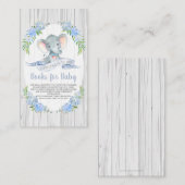 男の赤ちゃん象の赤ちゃんシャワーが本を持ってくる エンクロージャーカード (正面/裏面)