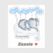 男の赤ちゃん象オンクラウドウィズブルーハートビニール シール (シート)