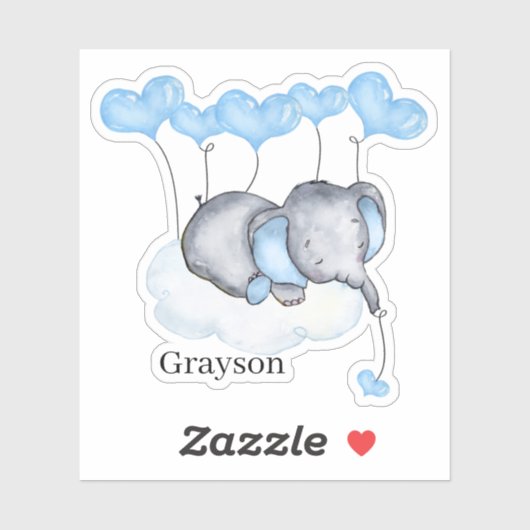男の赤ちゃん象オンクラウドウィズブルーハートビニール シール (シート)